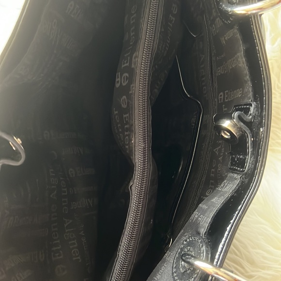 Etienne Aigner Patent Leather Signature Embossed Handbag Purse Black - Picture 10 of 11
